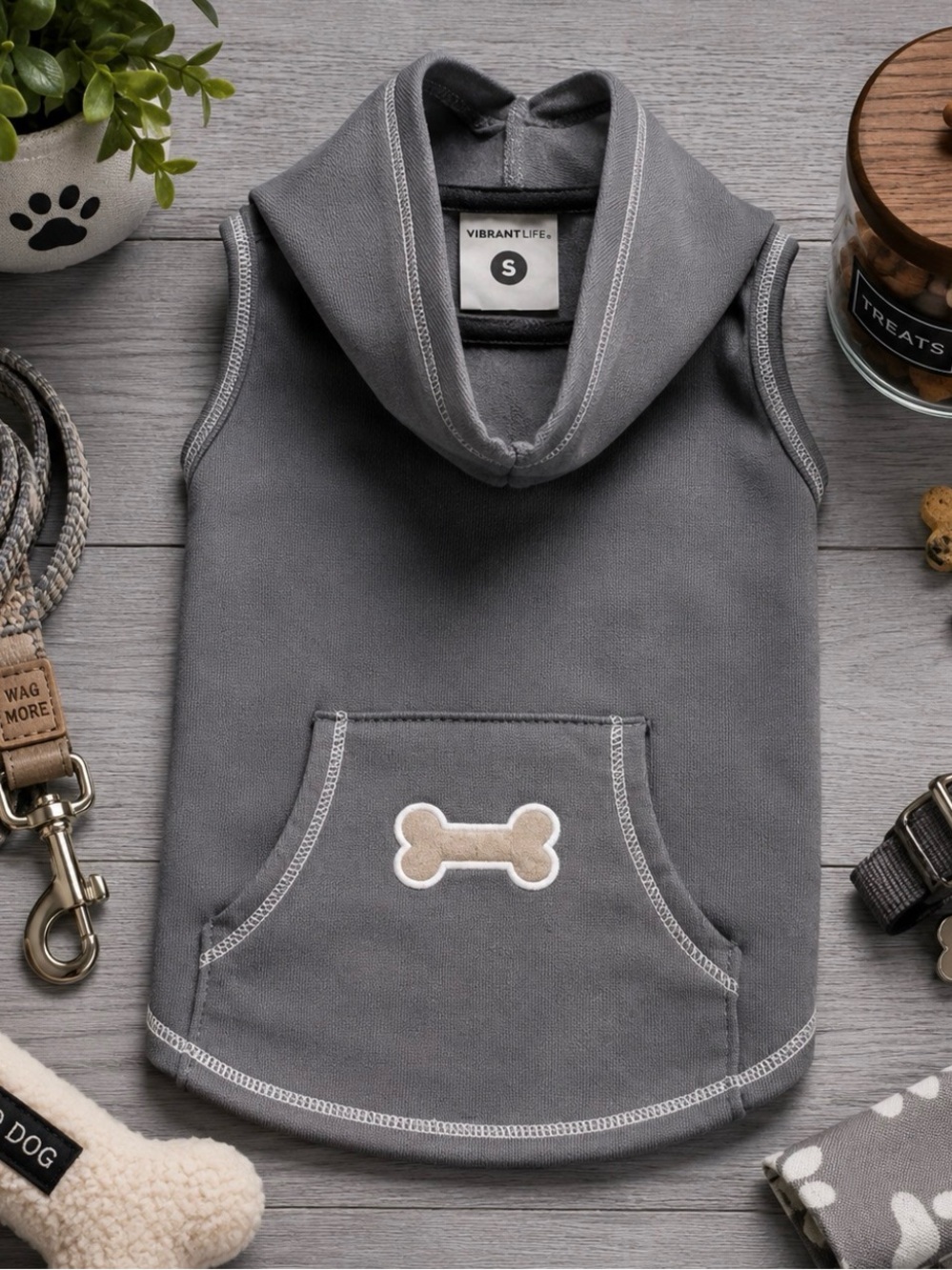Gray Dog Hoodie with Bone Pocket | Size: Small Brand NEW